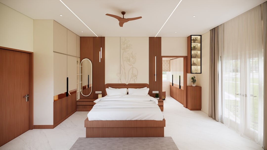 Minimalist bedroom with clean lines and organized space