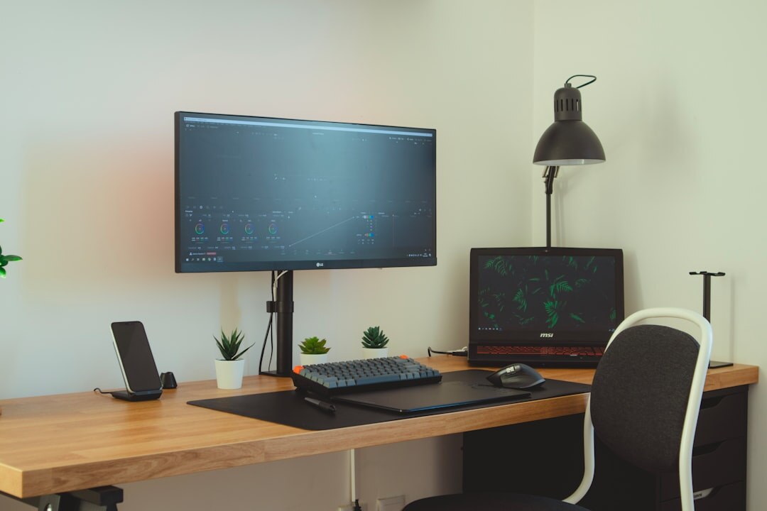 Organized home office desk with clean workspace and minimal items