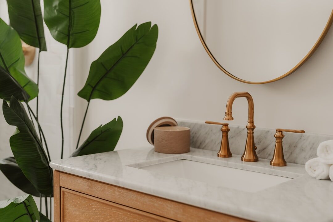 Clean organized bathroom with minimalist storage solutions