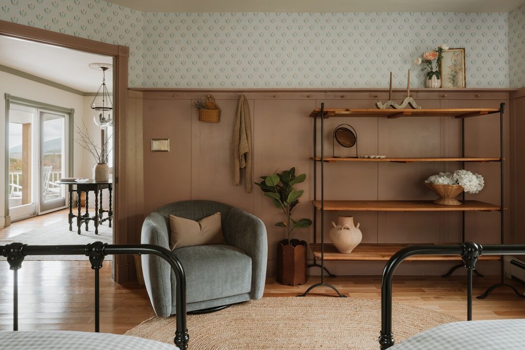 Cozy organized living space with clean shelves and plants